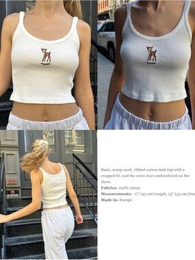 Brandy Melville Ribbed Tank Top with Deer Embroidery